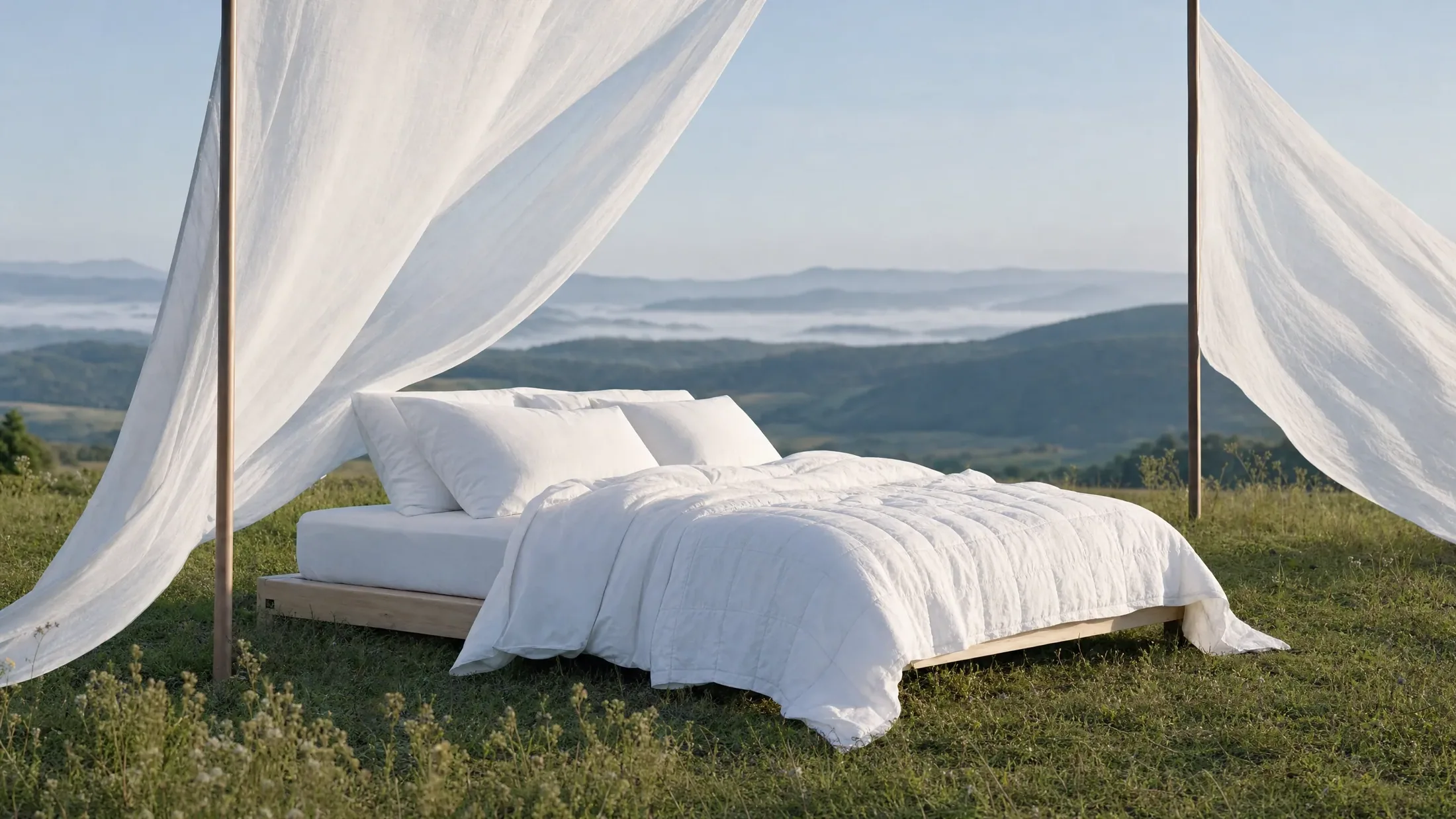 Folded organic linens, warm light